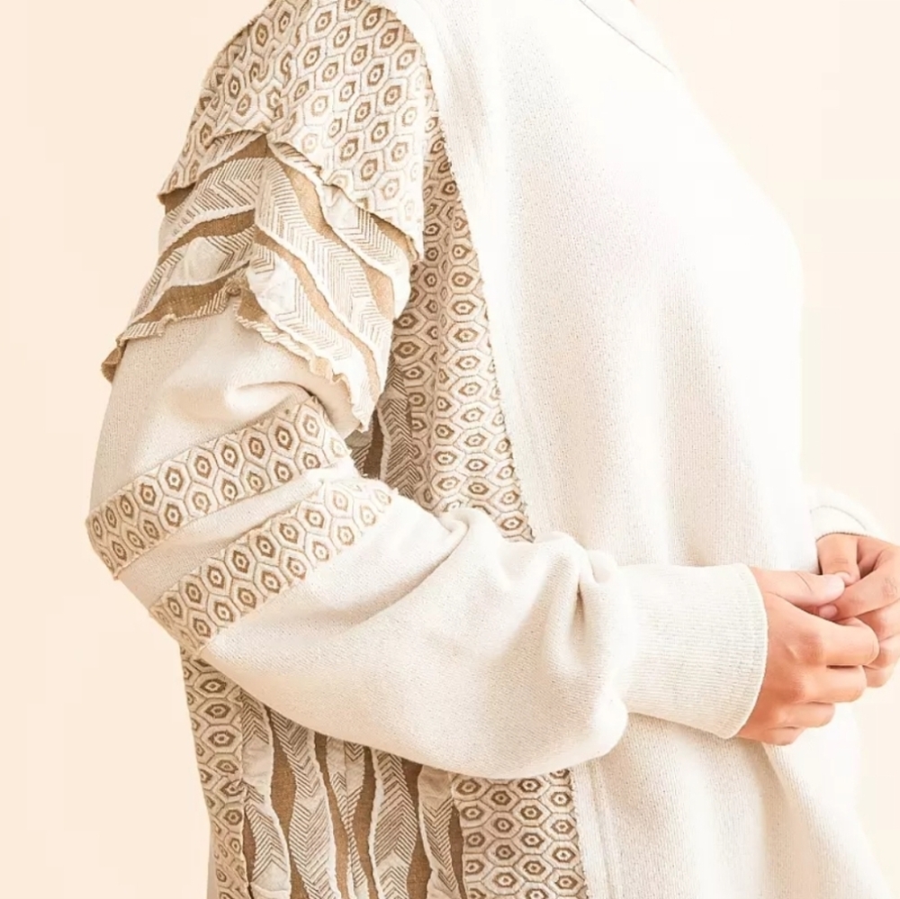 BKE x BUCKLE | Pieced Knit Panels & Raw Edge Pullover Crewneck Sweater - Picture 10 of 10